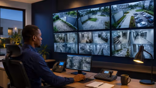 a modern corporate security monitoring room